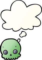 cartoon skull and thought bubble in smooth gradient style
