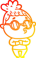 warm gradient line drawing cartoon woman wearing sunglasses