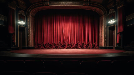 Classic theater music scene with realistic luxury curtains and spotlights. Al generated