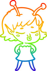 rainbow gradient line drawing cute alien girl cartoon