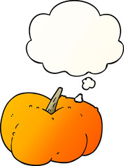 cartoon pumpkin squash and thought bubble in smooth gradient style
