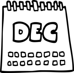 line drawing cartoon calendar showing month of december