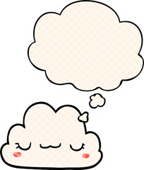 cute cartoon cloud and thought bubble in comic book style