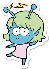 sticker of a cartoon alien girl