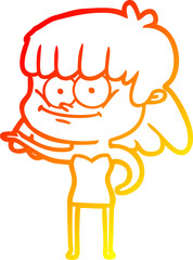 warm gradient line drawing cartoon smiling woman