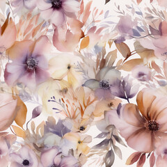 Seamless Elegant Watercolor Pattern of Floral Motifs