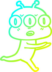 cold gradient line drawing cartoon three eyed alien