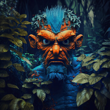 Angry Old Orange Man Outside In A Blue Jungle