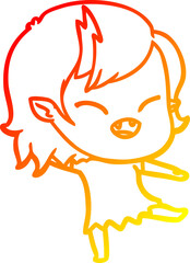 warm gradient line drawing cartoon laughing vampire girl