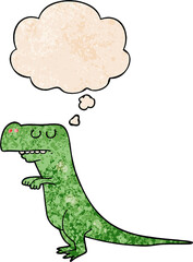 cartoon dinosaur and thought bubble in grunge texture pattern style
