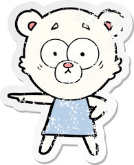 distressed sticker of a nervous polar bear cartoon