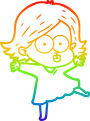 rainbow gradient line drawing cartoon girl pouting