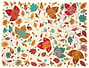 Fototapeta na wymiar Abstract floral background. Vector ornament pattern. Paisley elements. Great for fabric, invitation, wallpaper, decoration, packaging or any desired idea.