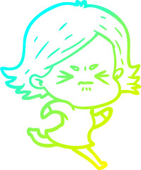 cold gradient line drawing cartoon angry girl