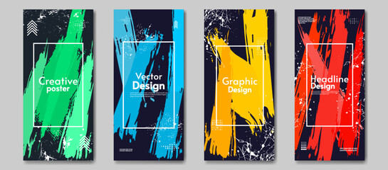 Vector illustration. Set of abstract flyers. Modern cool colors. Paint splash. Creative vector design for invitation, brochure, flyer. 