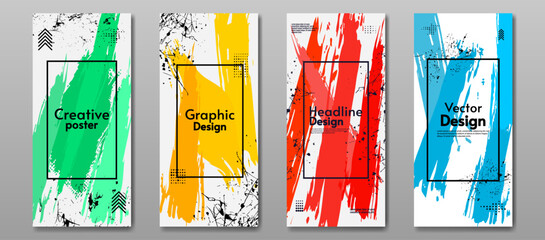 Set of modern poster for hipster. Vector illustration. Abstract poster ink with colorful paint scratches, splashes and brushes. Design for brochures, flyers, poster, banner, postcard.