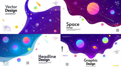 Set of space banner. Background with cosmos scenes. Vector illustration. Template for invitation. Design for greeting card, invitation, banner, wallpaper, background.