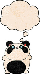 cartoon panda and thought bubble in grunge texture pattern style