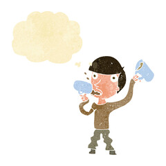 Fototapeta premium cartoon man drinking beer with thought bubble