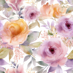 Seamless Elegant Watercolor Pattern of Floral Motifs