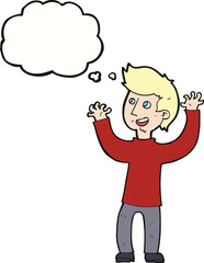 cartoon happy man with thought bubble