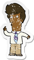 retro distressed sticker of a cartoon man with question