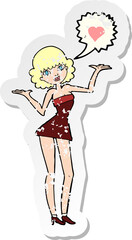 retro distressed sticker of a cartoon woman in love