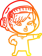 warm gradient line drawing cartoon astronaut woman