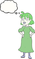 thought bubble cartoon alien woman