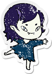 distressed sticker of a cartoon friendly vampire girl