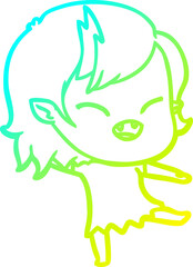 cold gradient line drawing cartoon laughing vampire girl