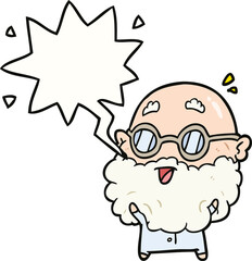 cute cartoon surprised old man and speech bubble