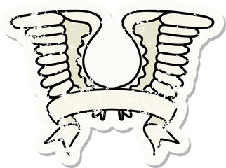 grunge sticker with banner of a wing