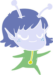 smiling alien girl flat color style cartoon