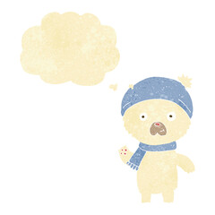 cartoon waving polar bear with thought bubble