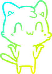 cold gradient line drawing cartoon happy cat