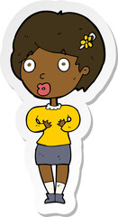 sticker of a cartoon surprised woman