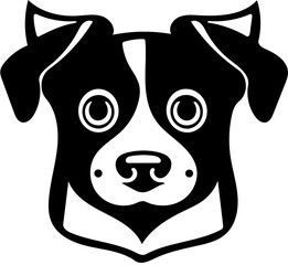 Black and white mascot logo design of a dog head, vector illustration, silhouette drawing 