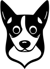 Black and white mascot logo design of a dog head, vector illustration, silhouette drawing 