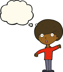 cartoon shocked boy with thought bubble