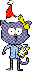 comic book style illustration of a cat wearing santa hat