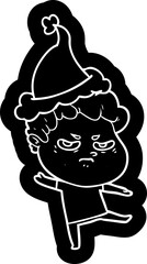 cartoon icon of a angry man wearing santa hat