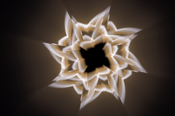 Brown floral pattern of crooked waves on a black background. Abstract fractal 3D rendering
