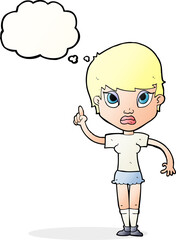 cartoon girl with idea with thought bubble