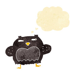 cartoon suspicious owl with thought bubble