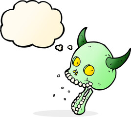 cartoon spooky skull with thought bubble