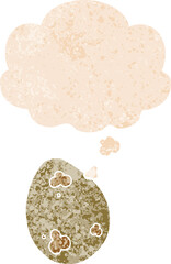 cartoon egg and thought bubble in retro textured style