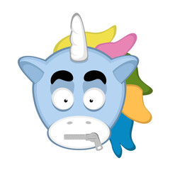 vector illustration of a silenced unicorn cartoon with a zipper in its mouth