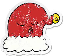 distressed sticker of a cartoon christmas santa hat