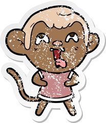 distressed sticker of a crazy cartoon monkey
